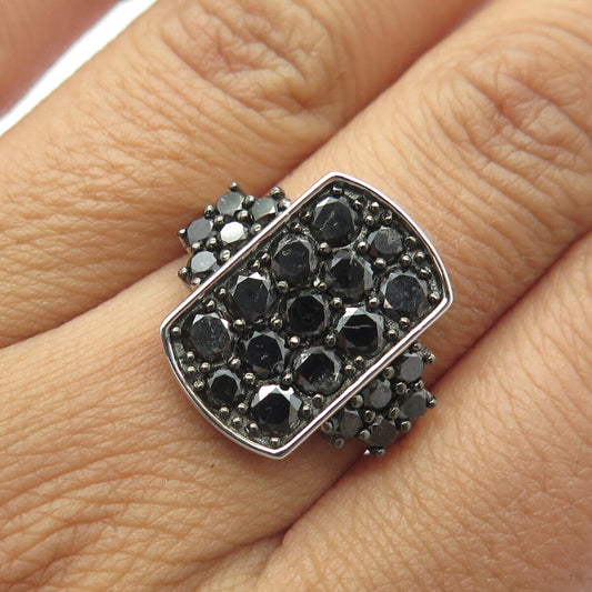 925 Sterling Silver PJC Real Black Diamond Cluster Modernist Ring Size 7