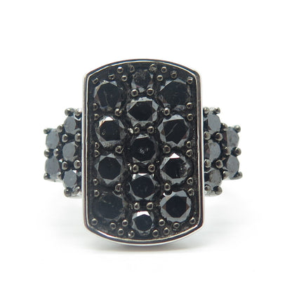 925 Sterling Silver PJC Real Black Diamond Cluster Modernist Ring Size 7