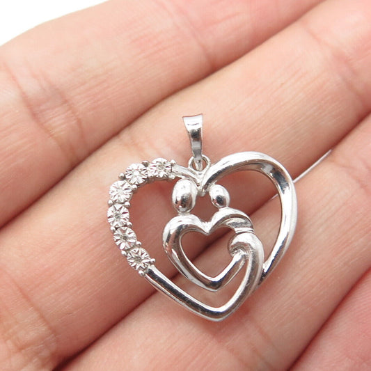 925 Sterling Silver Real White Diamond Open Heart Charm Pendant