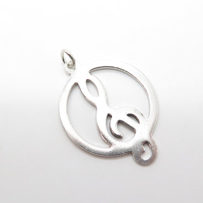 925 Sterling Silver Vintage Treble Clef Musical Note Round Pendant