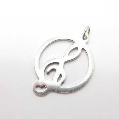 925 Sterling Silver Vintage Treble Clef Musical Note Round Pendant