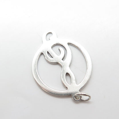 925 Sterling Silver Vintage Treble Clef Musical Note Round Pendant