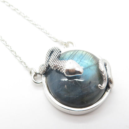 925 Sterling Silver PTI Real Cabochon Labradorite Snake Cable Chain Necklace 20"