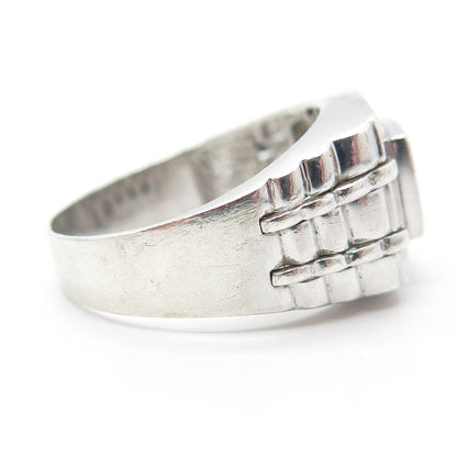 925 Sterling Silver Pave C Z Ribbed Ring Size 11.5