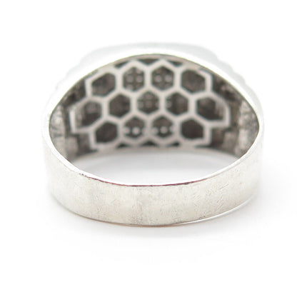 925 Sterling Silver Pave C Z Ribbed Ring Size 11.5