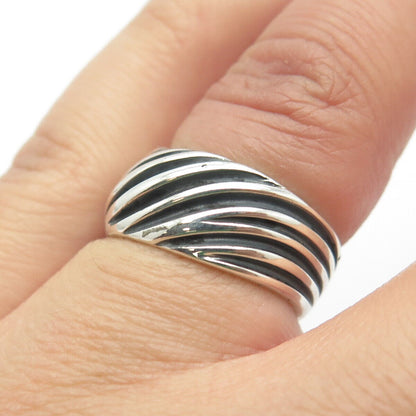 925 Sterling Silver Vintage Ribbed Ring Size 5.5
