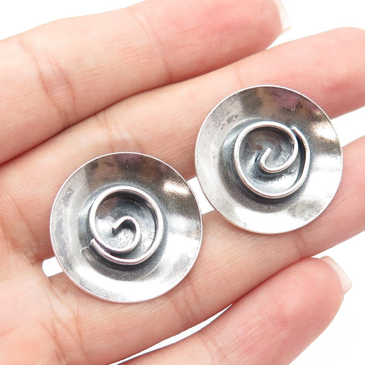 925 Sterling Silver Vintage JML Modernist Round Cufflinks