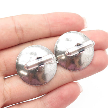 925 Sterling Silver Vintage JML Modernist Round Cufflinks