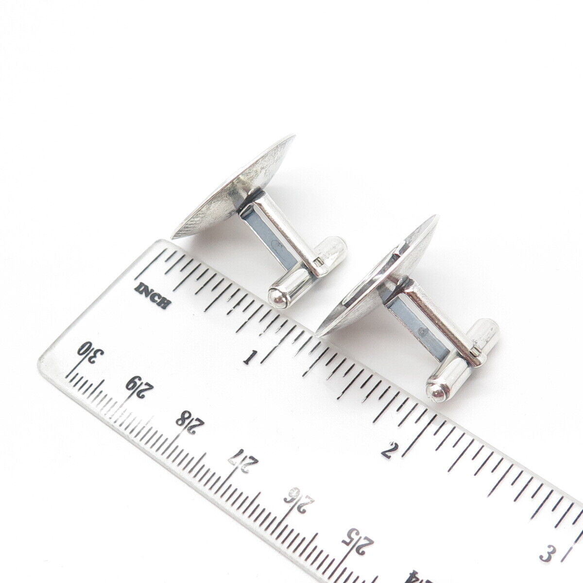 925 Sterling Silver Vintage JML Modernist Round Cufflinks