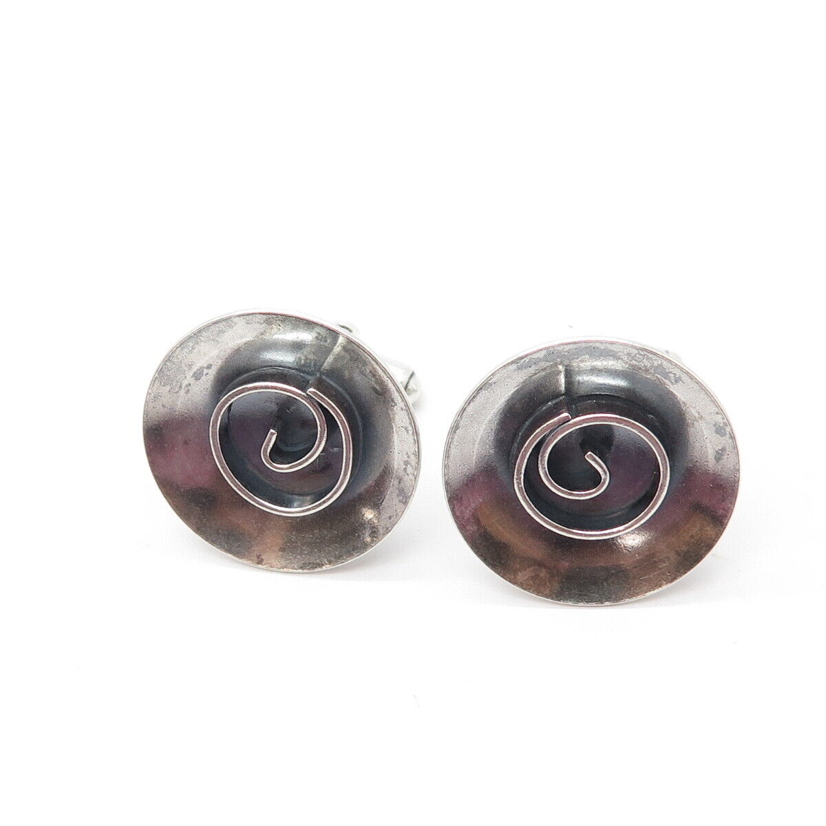 925 Sterling Silver Vintage JML Modernist Round Cufflinks