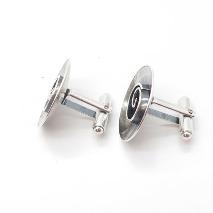 925 Sterling Silver Vintage JML Modernist Round Cufflinks