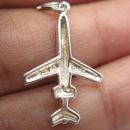 925 Sterling Silver Vintage Blue Enamel Airplane Pendant