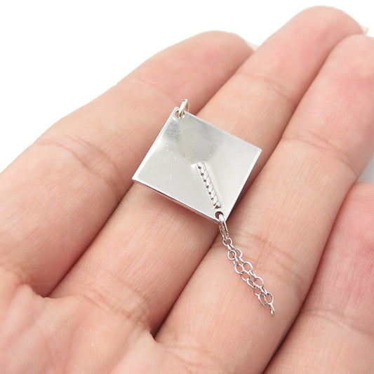 925 Sterling Silver Vintage Graduation Cap & Chain Tassel Charm Pendant