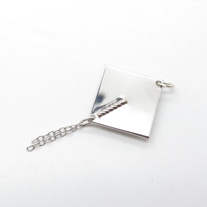 925 Sterling Silver Vintage Graduation Cap & Chain Tassel Charm Pendant