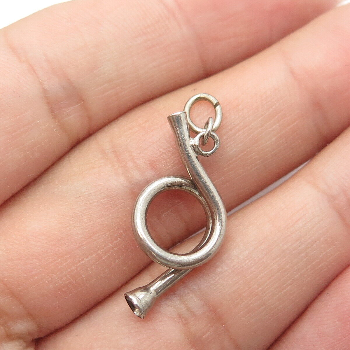 925 Sterling Silver Vintage Musical Horn 3D Charm Pendant