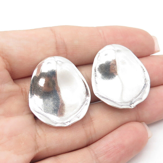 SAMUELS 925 Sterling Silver Vintage Hammered Oval Disk Drop Earrings