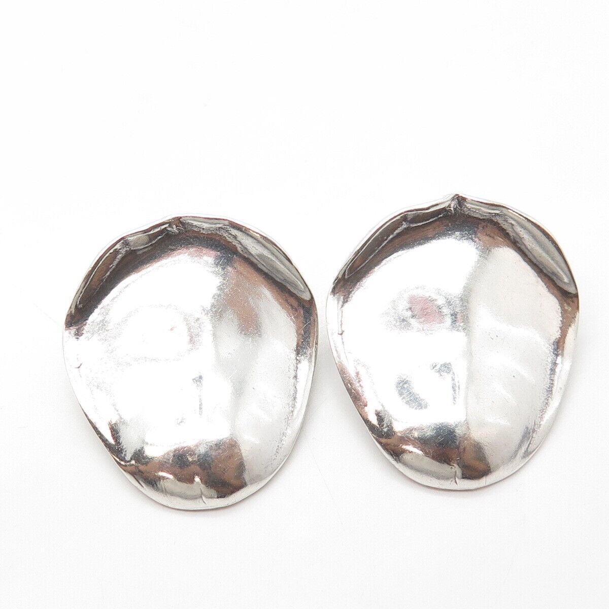 SAMUELS 925 Sterling Silver Vintage Hammered Oval Disk Drop Earrings