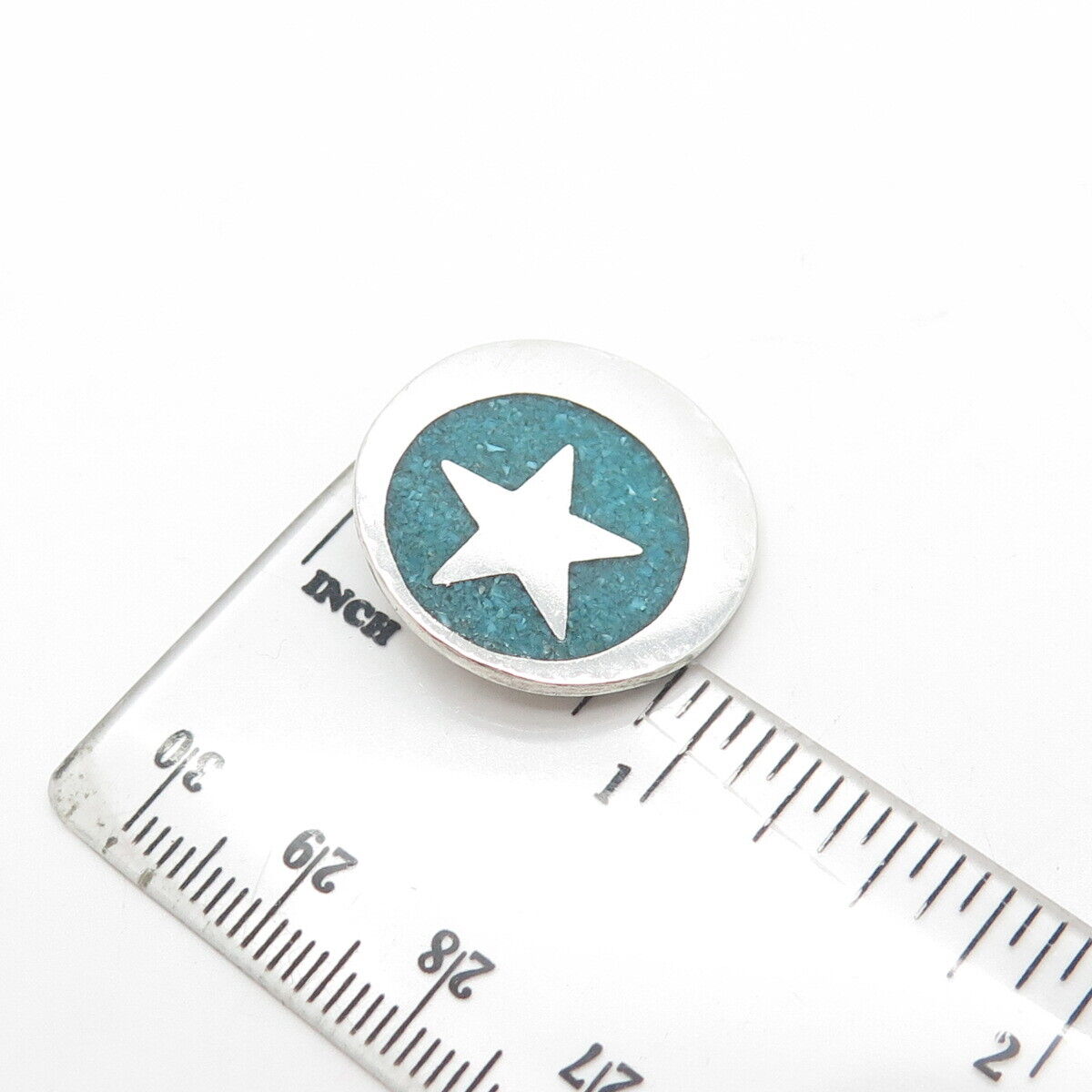 SAMARA 925 Sterling Silver Vintage Real Turquoise Gem Inlay Star Slide Pendant