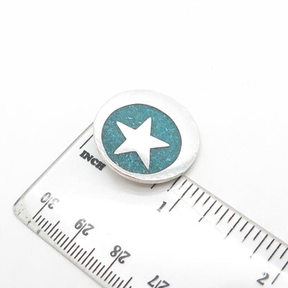 SAMARA 925 Sterling Silver Vintage Real Turquoise Gem Inlay Star Slide Pendant