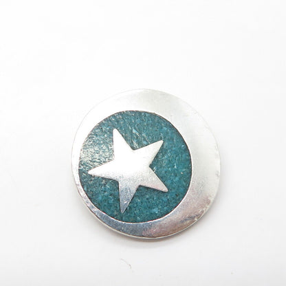 SAMARA 925 Sterling Silver Vintage Real Turquoise Gem Inlay Star Slide Pendant