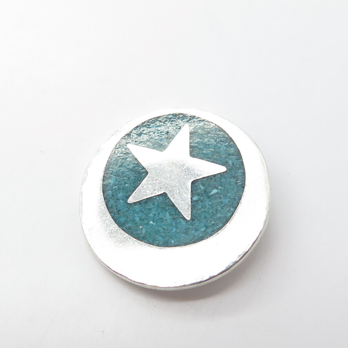 SAMARA 925 Sterling Silver Vintage Real Turquoise Gem Inlay Star Slide Pendant