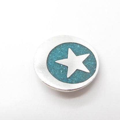 SAMARA 925 Sterling Silver Vintage Real Turquoise Gem Inlay Star Slide Pendant