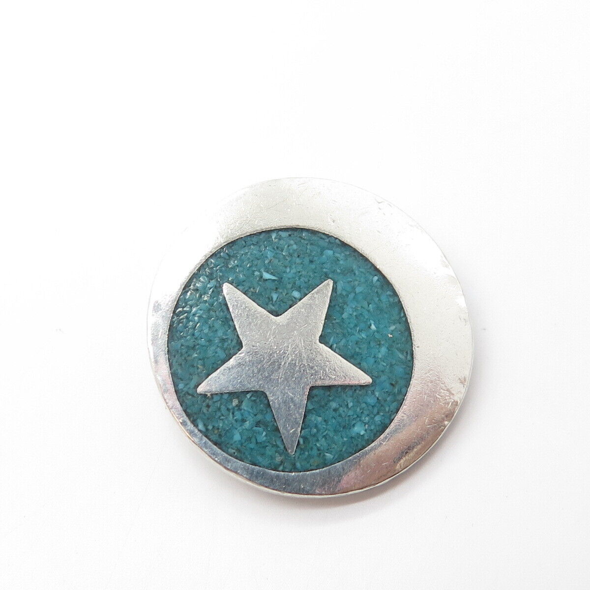 SAMARA 925 Sterling Silver Vintage Real Turquoise Gem Inlay Star Slide Pendant