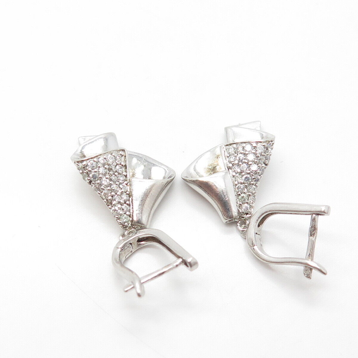 925 Sterling Silver Pave C Z Bell Dangling Earrings