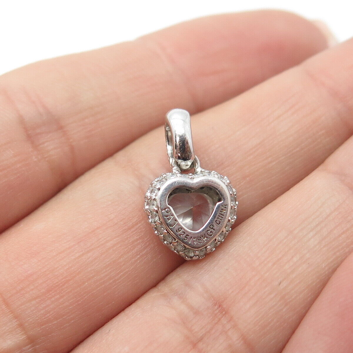 PRIME ART JEWEL 18K GP & Sterling Silver White C Z Heart Charm Pendant