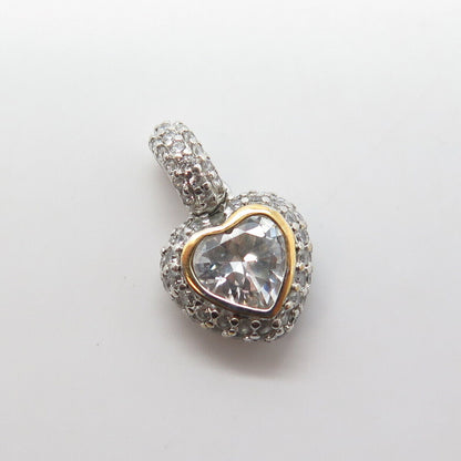 PRIME ART JEWEL 18K GP & Sterling Silver White C Z Heart Charm Pendant