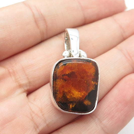 WHITNEY KELLY 925 Sterling Silver Vintage Real Amber Pendant