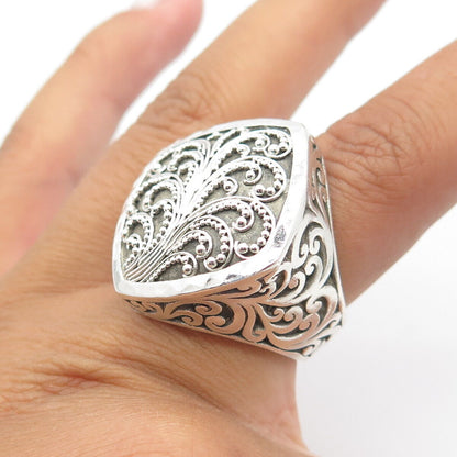 LOIS HILL 925 Sterling Silver Granulated Scroll Statement Hollow Ring Size 7.25