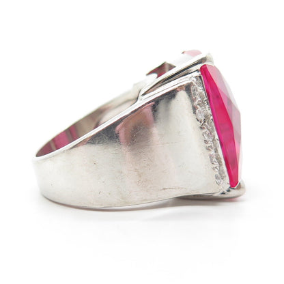 CHAPAL-ZENRAY INC. 925 Sterling Silver Pink & White C Z Statement Ring Size 8