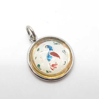 HOFFMAN 925 Sterling Silver Vintage Enamel & Glass Firebird Pendant