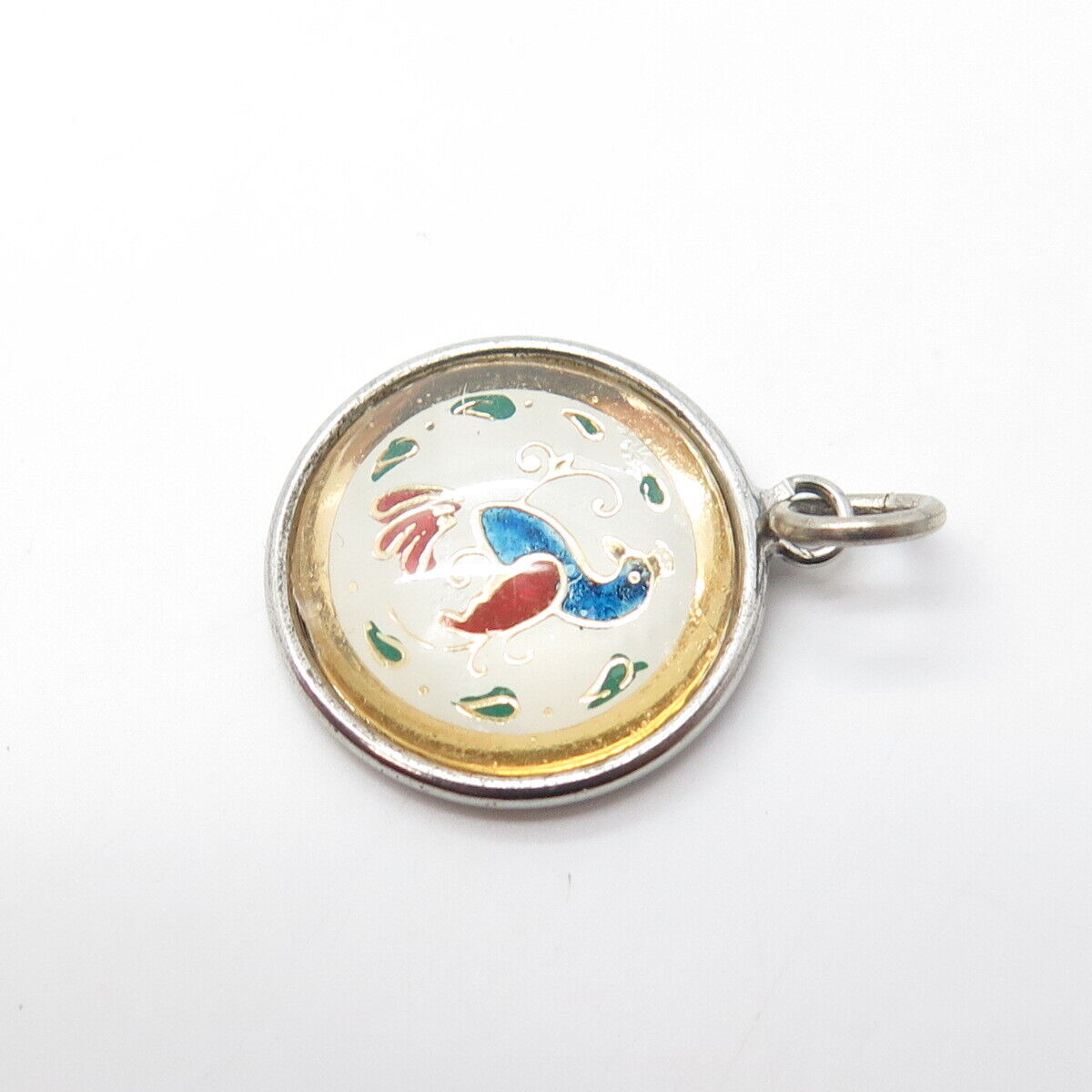 HOFFMAN 925 Sterling Silver Vintage Enamel & Glass Firebird Pendant