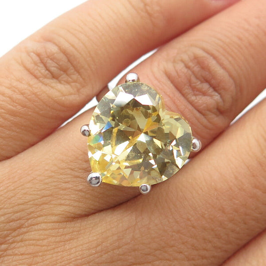 925 Sterling Silver Heart-Cut Shaped Yellow C Z Engagement Ring Size 5