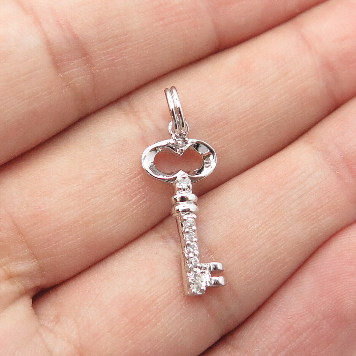 925 Sterling Silver White C Z Key From Heart Charm Pendant