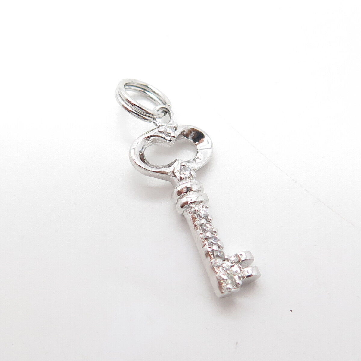 925 Sterling Silver White C Z Key From Heart Charm Pendant