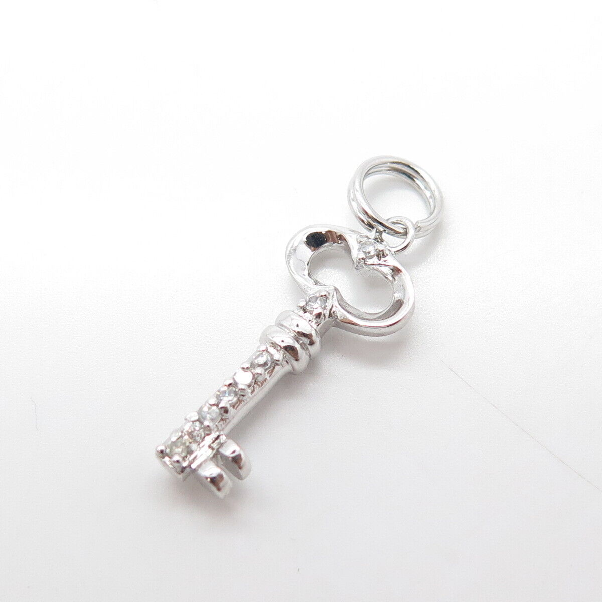 925 Sterling Silver White C Z Key From Heart Charm Pendant