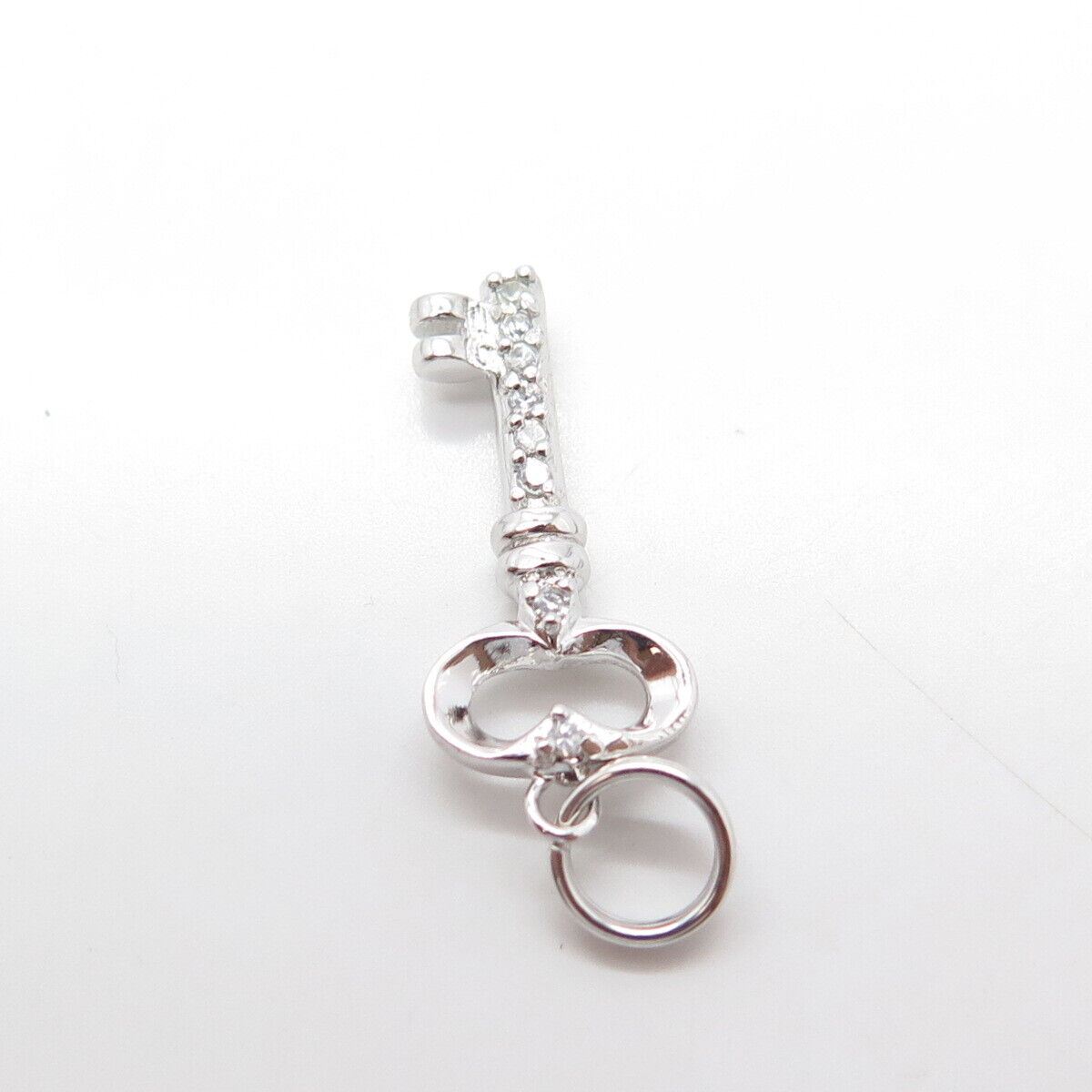 925 Sterling Silver White C Z Key From Heart Charm Pendant