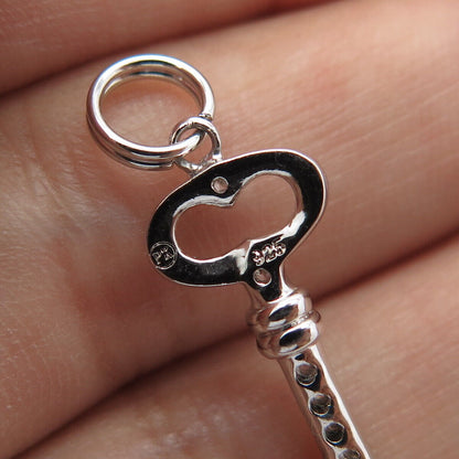 925 Sterling Silver White C Z Key From Heart Charm Pendant