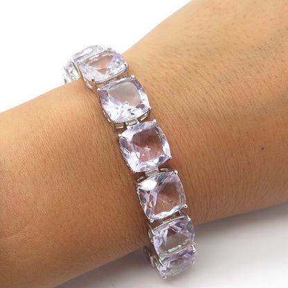 925 Sterling Silver Real Amethyst Gem Tennis Link Bracelet 6.25"