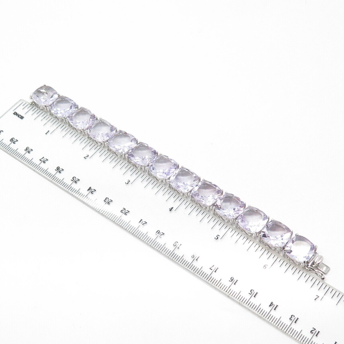 925 Sterling Silver Real Amethyst Gem Tennis Link Bracelet 6.25"