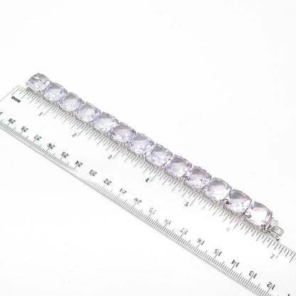 925 Sterling Silver Real Amethyst Gem Tennis Link Bracelet 6.25"