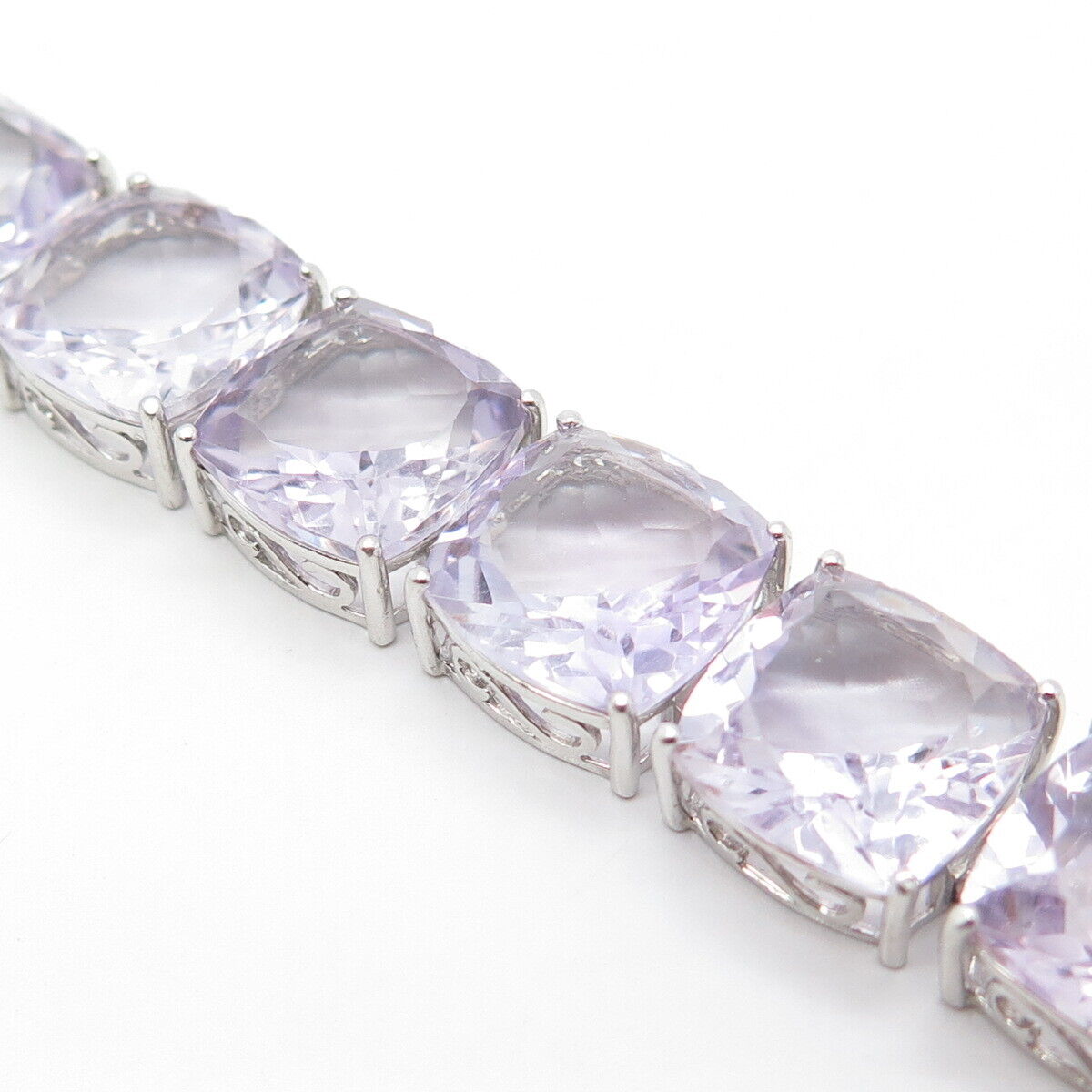 925 Sterling Silver Real Amethyst Gem Tennis Link Bracelet 6.25"