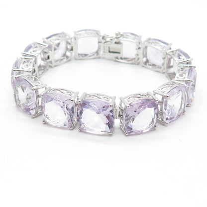 925 Sterling Silver Real Amethyst Gem Tennis Link Bracelet 6.25"