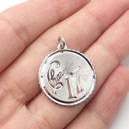 925 Sterling Silver Vintage "Charming 17" Round Medal Pendant