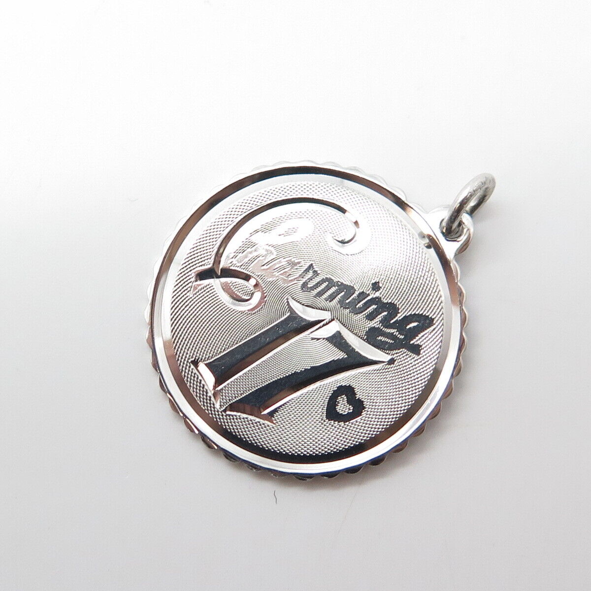 925 Sterling Silver Vintage "Charming 17" Round Medal Pendant