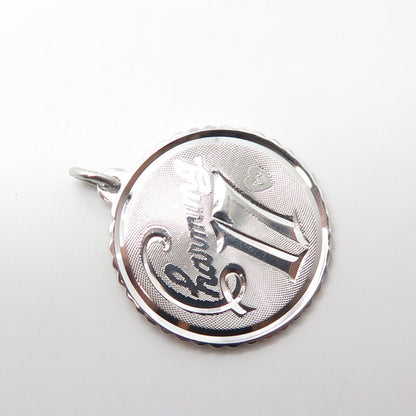 925 Sterling Silver Vintage "Charming 17" Round Medal Pendant