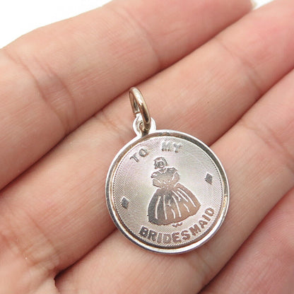 925 Sterling Silver Vintage "To My Bridesmaid" Charm Pendant